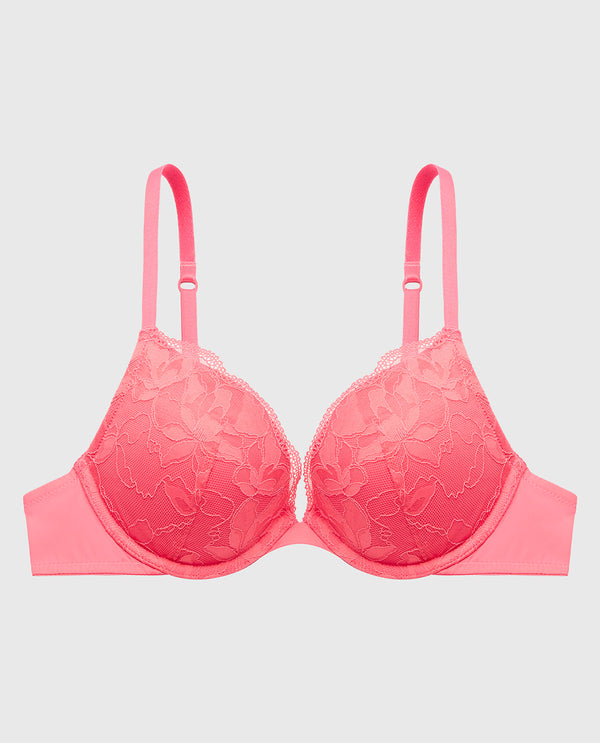 La Senza Push Up Plunge Bra With Charmed Lace In Pink Lemonade