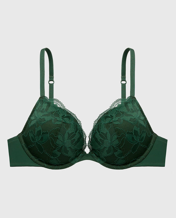 La Senza Push Up Plunge Bra With Charmed Lace In Jungle Green