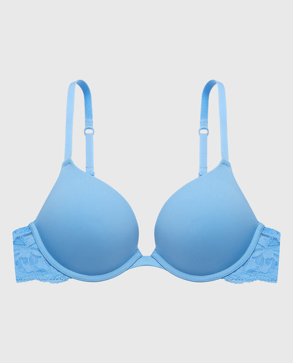 La Senza Smooth Push Up Plunge Bra With Charmed Lace Wing In Azure Blue