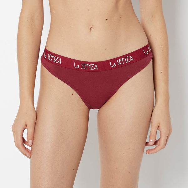 La Senza Thong Cotton  with Art Deco Logo Band in Plum Rose