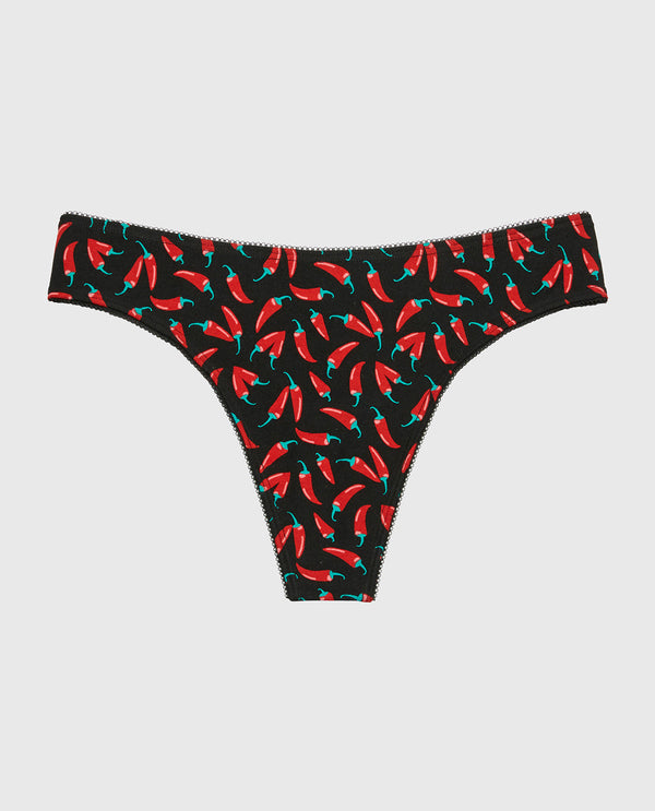 La Senza Thong Cotton Panty And Picot Trim In Hot Chili Peppers