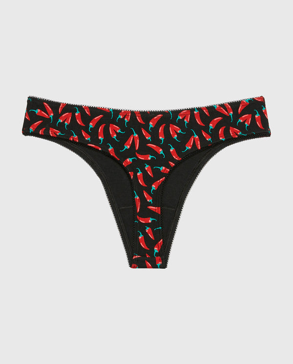 La Senza Thong Cotton Panty And Picot Trim In Hot Chili Peppers