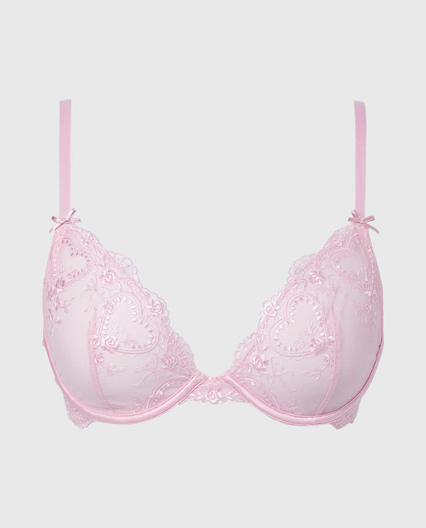 La Senza Designer Collection Unlined Plunge Bra with Be Mine Embroidery