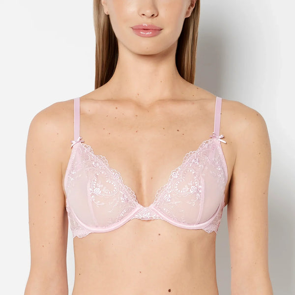 La Senza Designer Collection Unlined Plunge Bra with Be Mine Embroidery