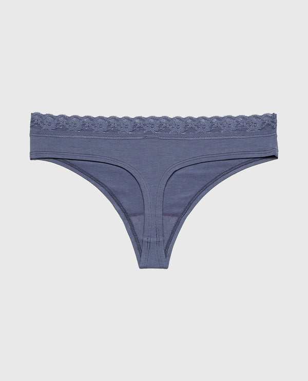La Senza Ultrasoft Modal Cheeky Thong  with Lace Trim In Vintage