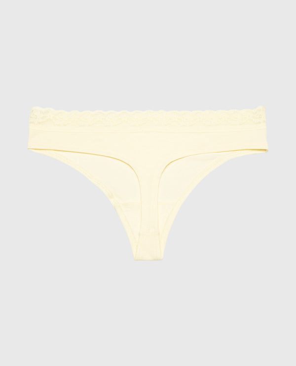 La Senza Ultrasoft Modal Cheeky Thong  with Lace Trim In Lemon Icing