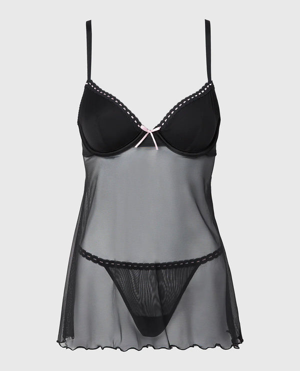 La Senza Unlined Demi Mesh Babydoll with Ribbon Detailing