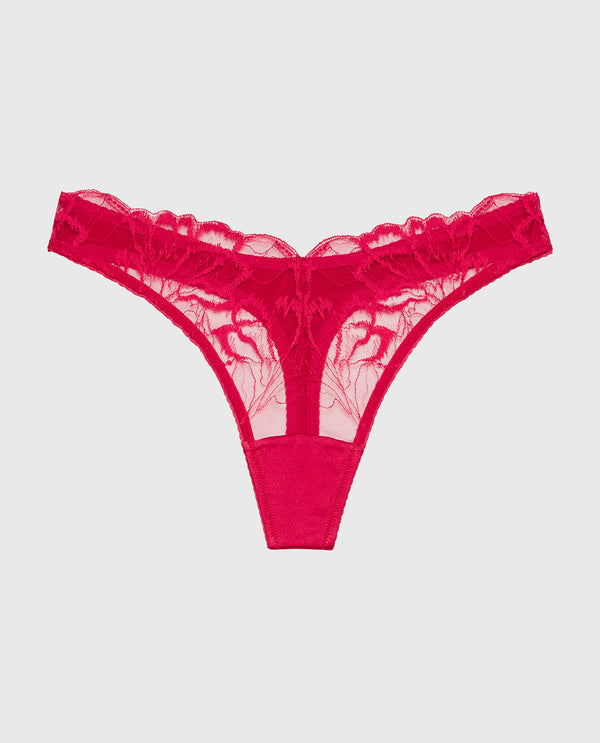 La Senza Diva High Leg Thong Panty With Lush Lace In Passion Red