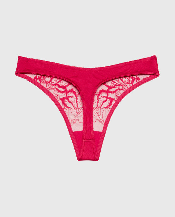 La Senza Diva High Leg Thong Panty With Lush Lace In Passion Red