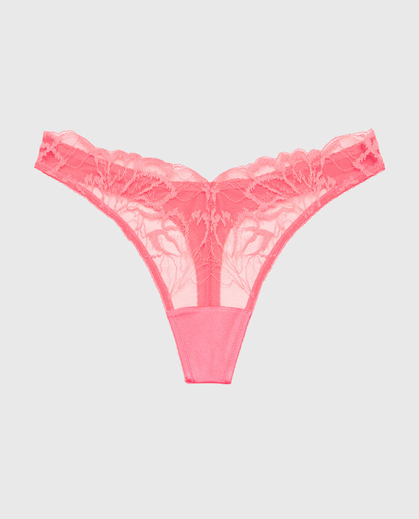 La Senza Diva High Leg Thong Panty With Lush Lace In Pink Lemonade