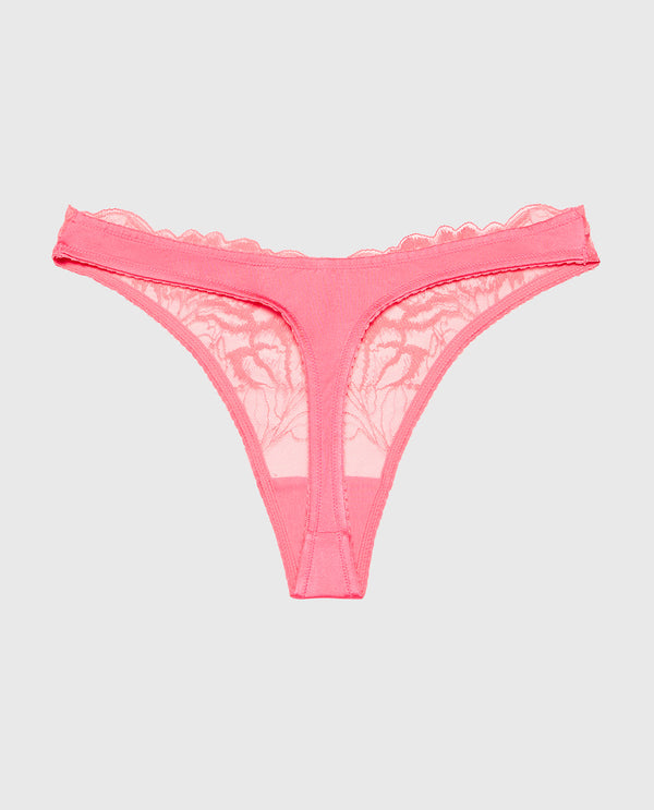 La Senza Diva High Leg Thong Panty With Lush Lace In Pink Lemonade
