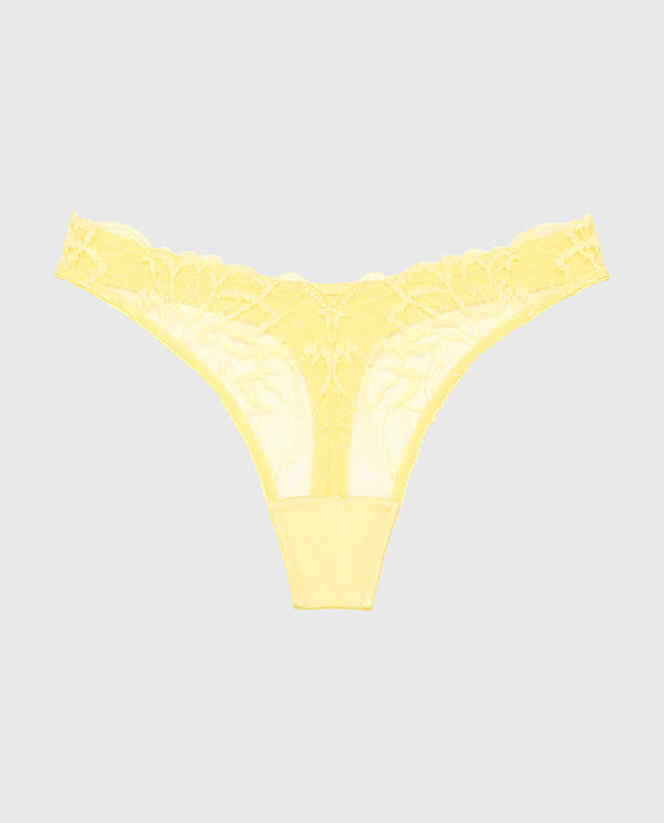 La Senza Diva High Leg Thong Panty With Lush Lace In Pale Banana