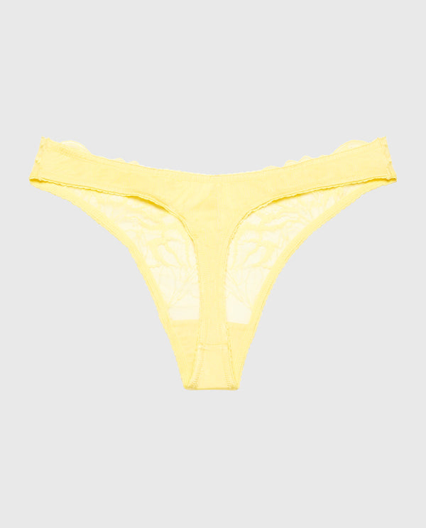 La Senza Diva High Leg Thong Panty With Lush Lace In Pale Banana