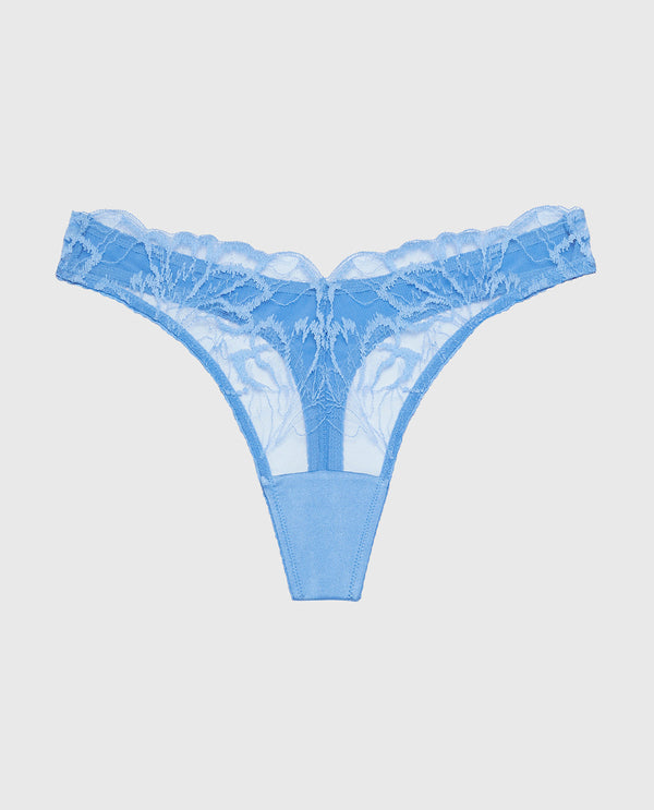 La Senza Diva High Leg Thong Panty With Lush Lace In Azure Blue