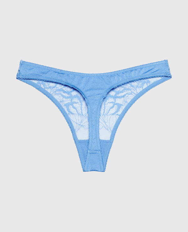 La Senza Diva High Leg Thong Panty With Lush Lace In Azure Blue
