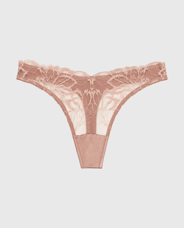 La Senza Diva High Leg Thong Panty With Lush Lace In Deer