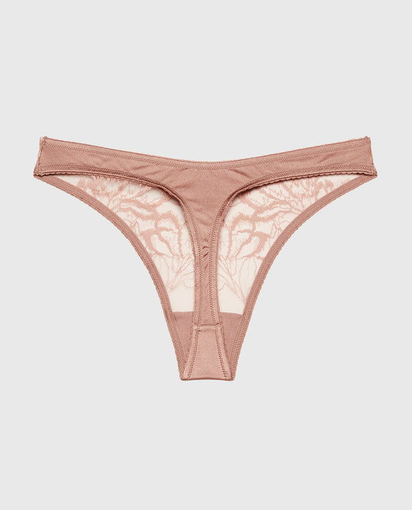 La Senza Diva High Leg Thong Panty With Lush Lace In Deer