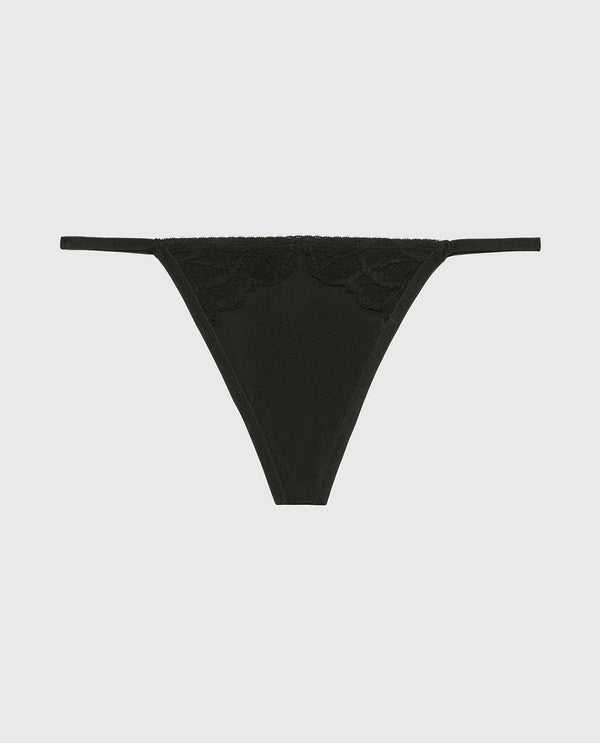 La Senza Diva G-String With Lush Lace In Tuxedo Black