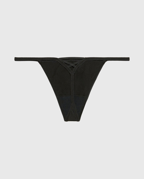 La Senza Diva G-String With Lush Lace In Tuxedo Black