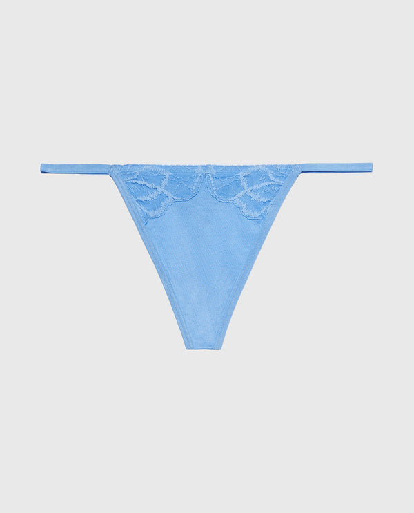 La Senza Diva G-String With Lush Lace In Azure Blue