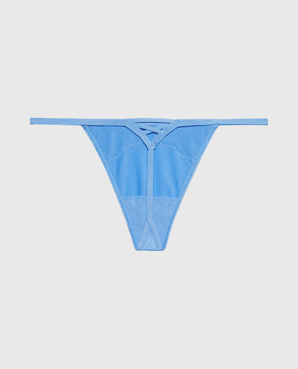 La Senza Diva G-String With Lush Lace In Azure Blue
