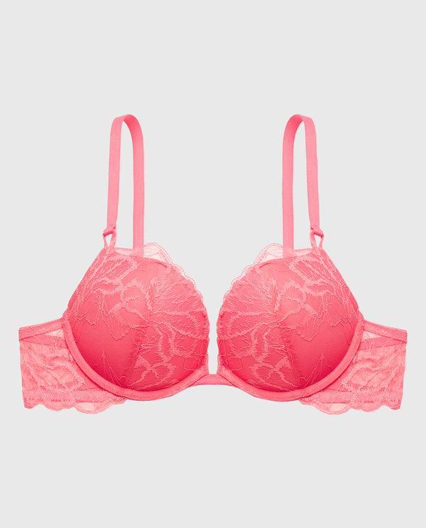 La Senza Push Up Plunge Bra With Lush Lace In Pink Lemonade