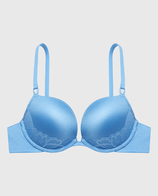 La Senza Push Up Plunge Bra With Lush Lace Piecing In Azure Blue