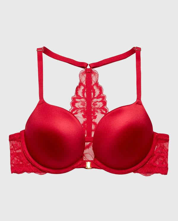 La Senza Push Up Plunge Bra Front Close Lush Lace Back In Passion Red