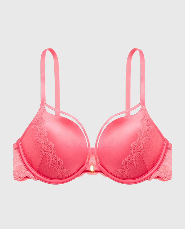 La Senza Up 2 Cup Plunge Bra With Exquisite Lace In Pink Lemonade