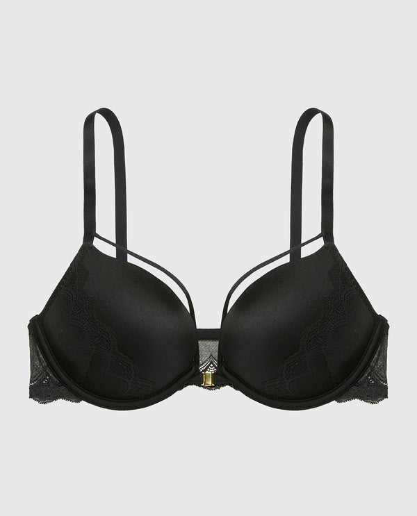La Senza Up 2 Cup Plunge Bra With Exquisite Lace In Tuxedo Black