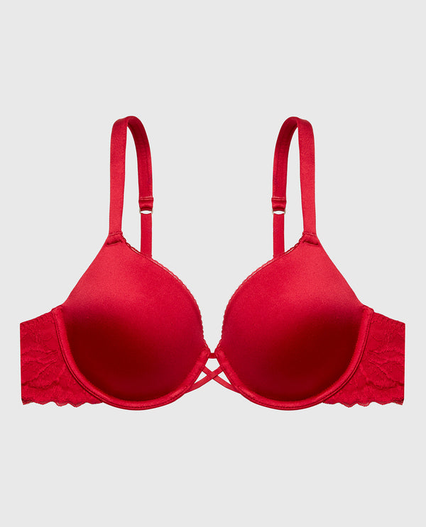La Senza Lightly Lined Full Coverage Bra With Lush Lace Wing In Passion Red