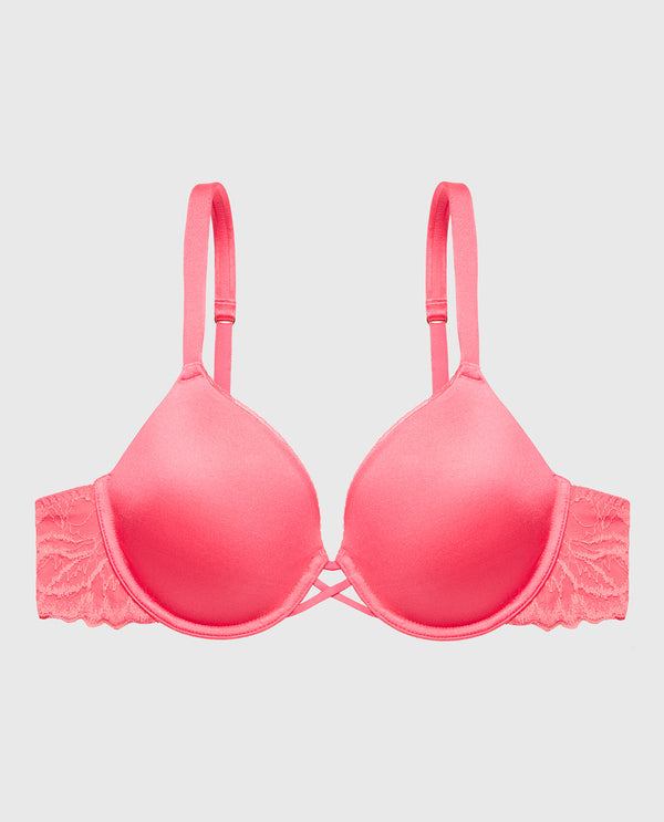 La Senza Lightly Lined Full Coverage Bra With Lush Lace Wing In Lemonade Pink