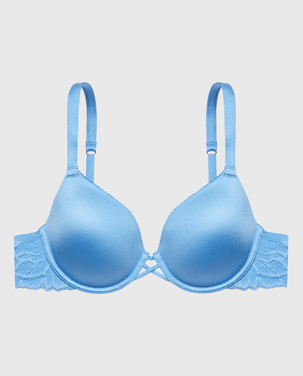 La Senza Lightly Lined Full Coverage Bra With Lush Lace Wing In Azure Blue
