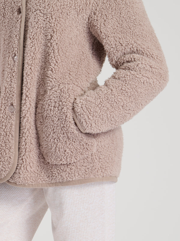 South Beach Mink Borg Button Lounge Hooded Cardigan