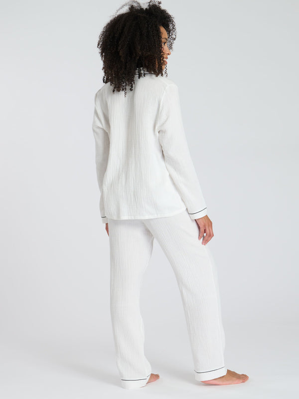 South Beach Cotton Crinkle Traditional Trouser Long Sleeve Set