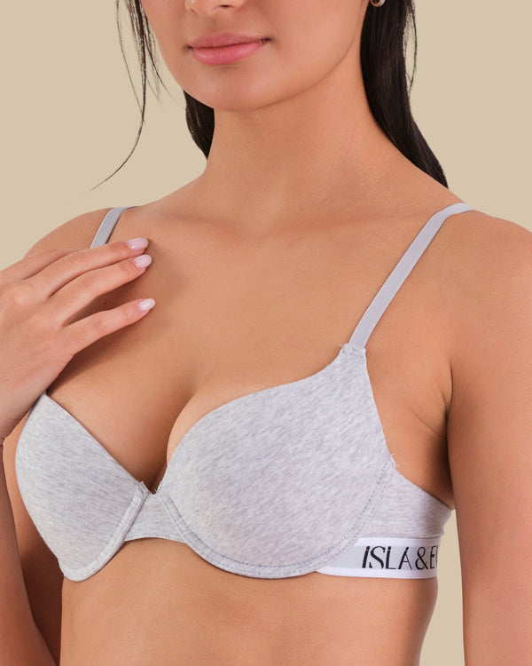 ISLA & EVIE GREY TRENDY TSHIRT PUSHUP BRA GREY MARL / 34B