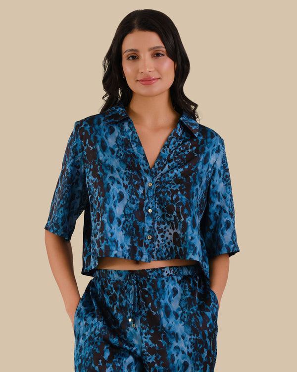 KATIE CROP BOXY PJ SHIRT EXOTIC SAFARI-LSI / S