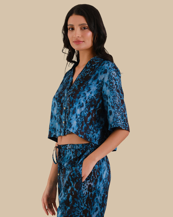 KATIE CROP BOXY PJ SHIRT EXOTIC SAFARI-LSI / S