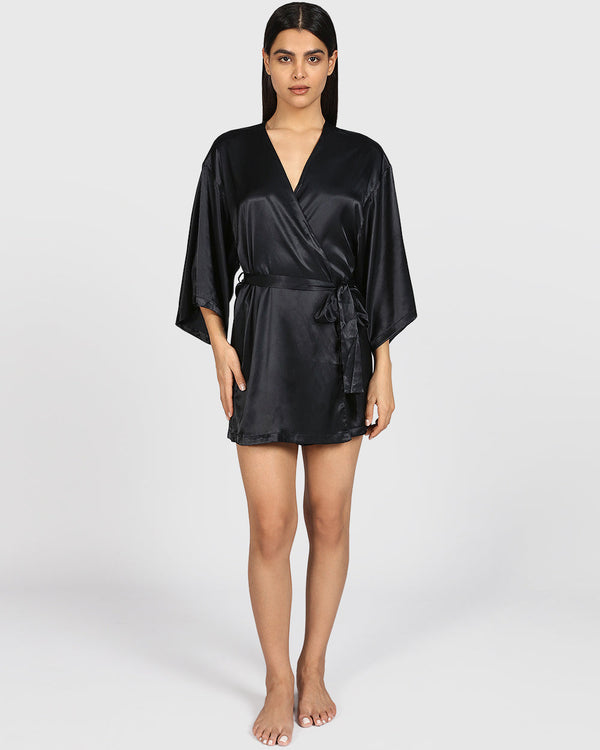 La Senza Sexy Sleep Satin Robe SMOULDER BLACK / S/M