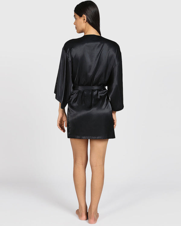 La Senza Sexy Sleep Satin Robe SMOULDER BLACK / S/M